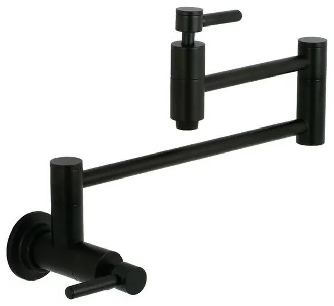 Restauration Wall Mount Kitchen Faucet with Swing-Arm Spout and Levers, Black