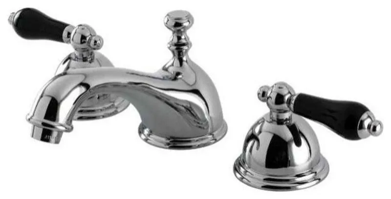Restoration Onyx Widespread Lavatory Faucet, Black Porcelain Handle, Chrome