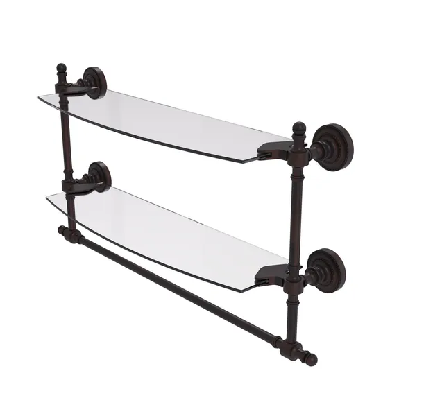 Retro Dot Collection 18"Two Tiered Glass Shelf With Integrated Towel Bar