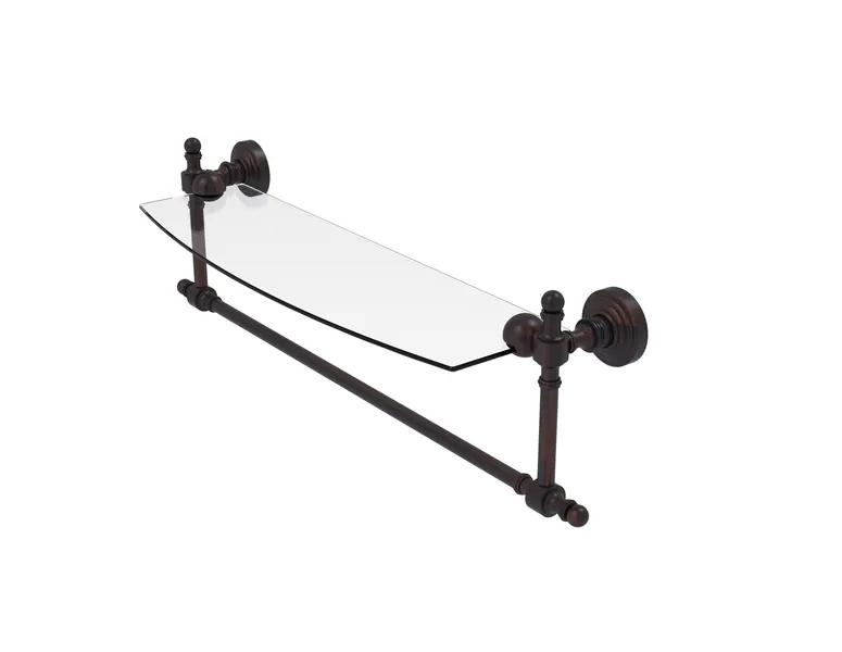 Retro Wave 18" Glass Vanity Shelf with Towel Bar, Venetian Bronze
