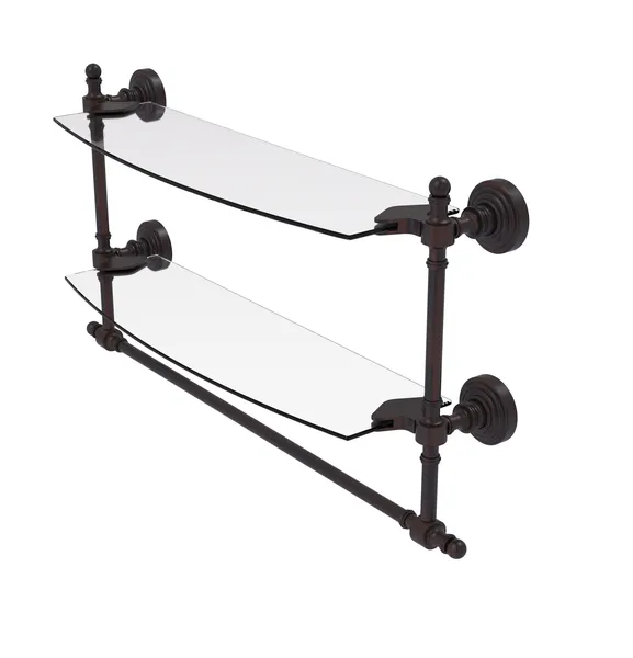 Retro Wave Collection 18"Two Tiered Glass Shelf With Integrated Towel Bar