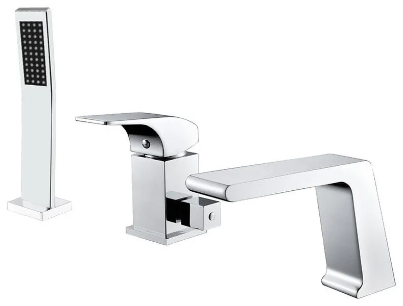 Rosa Modern Chrome Deck Mounted Waterfall Roman Tub Filler Faucet, Hand Shower