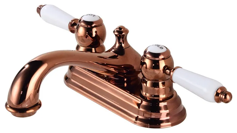Rose Gold Centerset Faucet 4" L Brass White Double Handles Labeled Hot and Cold