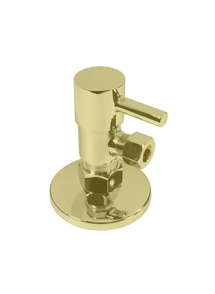 Round 1/4-Turn Angle Stop 1/2 Copper x 3/8 Comp, Polished Brass