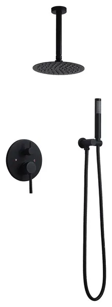 Round Rain Shower Head Shower Combo System, Handheld Shower Matte Black, 10"