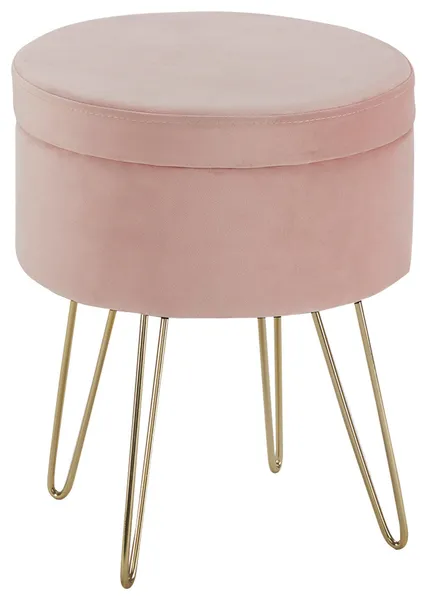 Round Storage Velvet Vanity Stool with Removable Lid, Pink