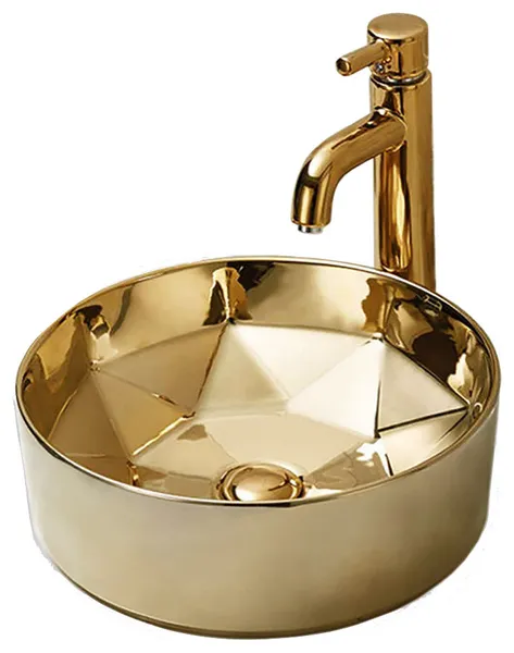 Round Vessel Sink 15-3/4" Gold Geometric Design