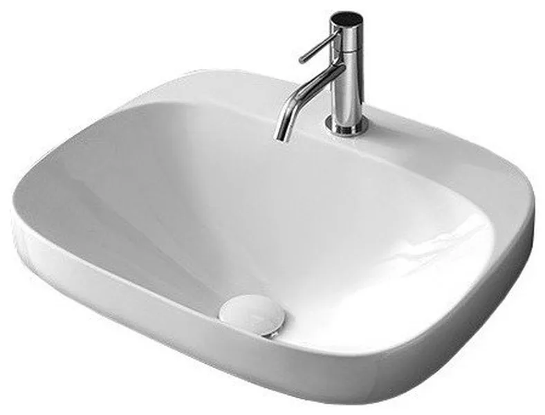 Round White Ceramic Self Rimming Sink, One Hole