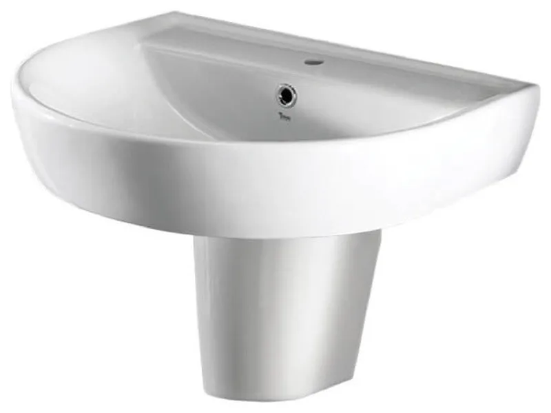 Round White Ceramic Semi-Pedestal Sink, One Hole