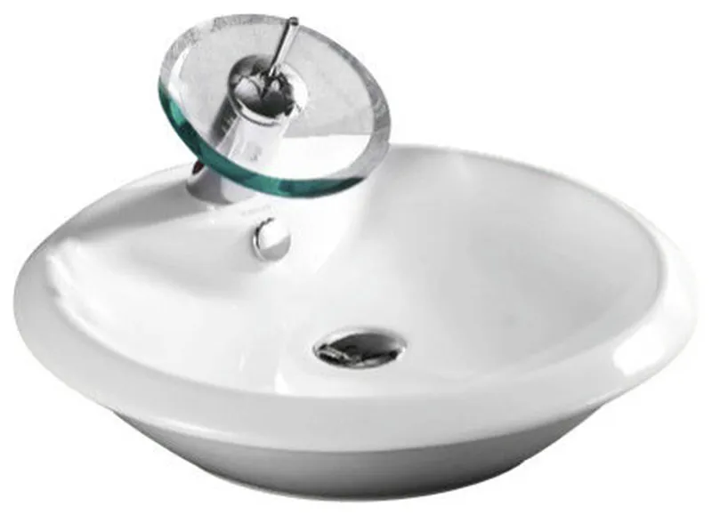 Round White Ceramic Vessel Bathroom Sink, One Hole