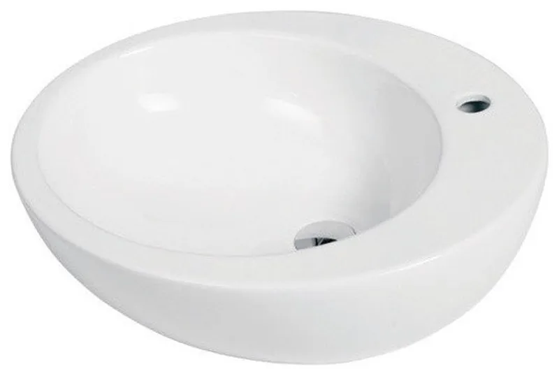 Round White Ceramic Vessel Sink, White, One Hole