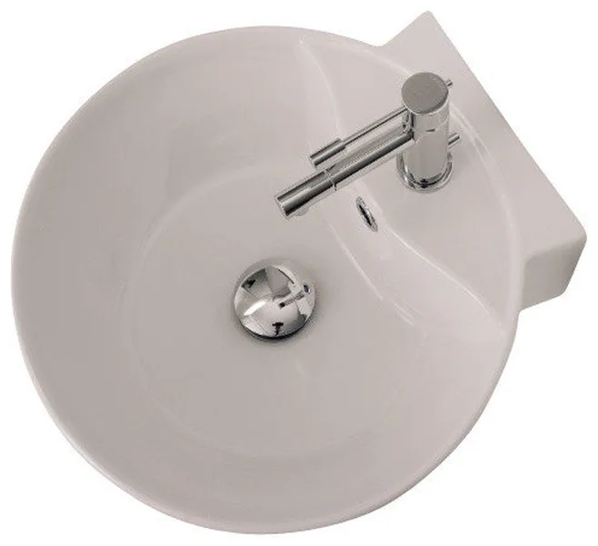 Round White Ceramic Wall Mounted or Vessel Sink, One Hole