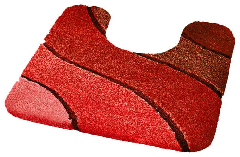Ruby Red Plush Washable Pedestal Bathroom Rug, Wave