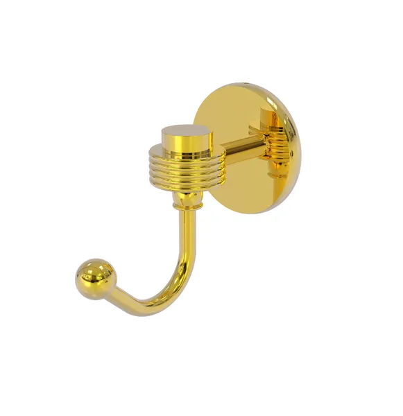 Satellite Orbit One Robe Hook With Groovy Accents, Polished Brass
