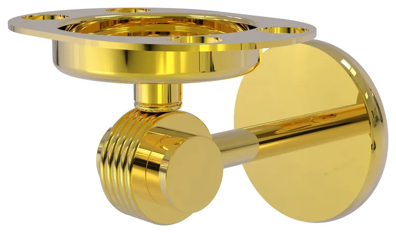 Satellite Orbit Two Toothbrush Holder With Groovy Accents, Polished Brass