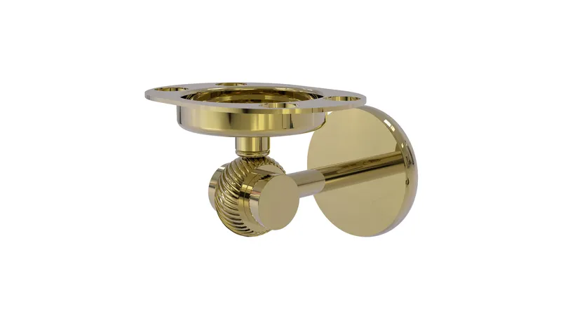 Satellite Orbit Two Toothbrush Holder With Twist Accents, Unlacquered Brass