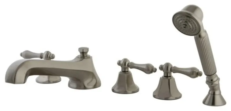 Satin Nickel Roman Three Handle Roman Tub Filler with Hand Shower KS43085AL