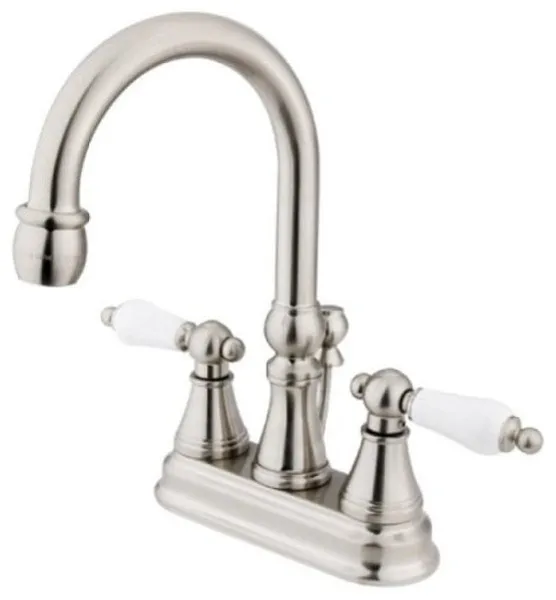 Satin Nickel Two Handle 4" Centerset Lavatory Faucet with Brass Pop-up KS2618PL