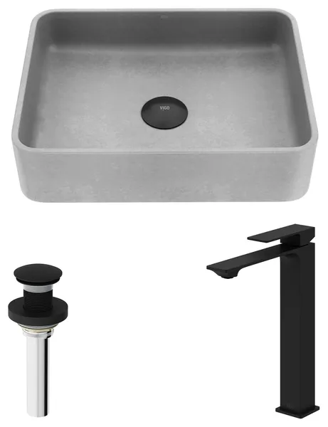 Segovia 16"L x 12"W Concrete Vessel Sink and Dunn 11"H Faucet Set