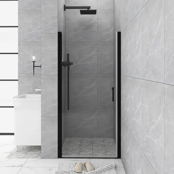 Semi-Frameless Pivot Shower Door, Matte Black Finish, Clear Tempered Glass
