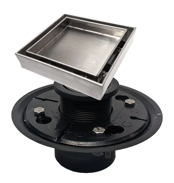 SereneDrains Kit Square Shower Drain Base Stainless Brushed Nickel Tile Insert, 4 Inch, Abs Plastic