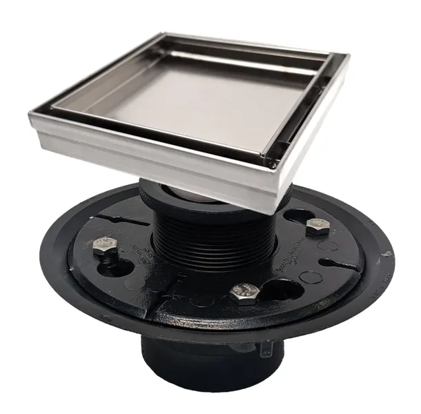 SereneDrains Kit Square Shower Drain with Base Stainless Steel Tile Insert 5", Brushed Stainless Steel, Abs Plastic