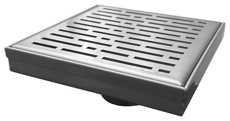 SereneDrains Square Shower Drain 304 Stainless Steel Broken Lane 6 Inch, Brushed Nickel
