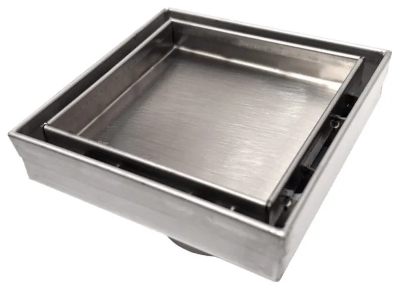 SereneDrains Tile In Square Shower Drain Kit Brushed Nickel Cover Floor Tile, 4 Inch