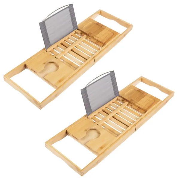 Set of 2 Natural Wood Bath Caddy Tables