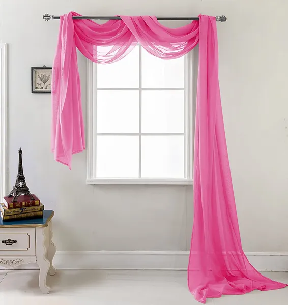 Sheer Voile 216" Long Window Scarf Swag, Bright Rose