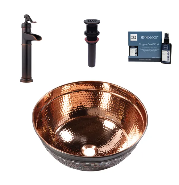 Shockley Naked Copper 16" Round Vessel Sink with Ashfield Vessel Faucet Kit