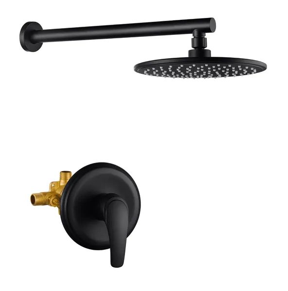 Shower Faucet Set With Valve and 9" ABS Rainfall Shower Head, Black