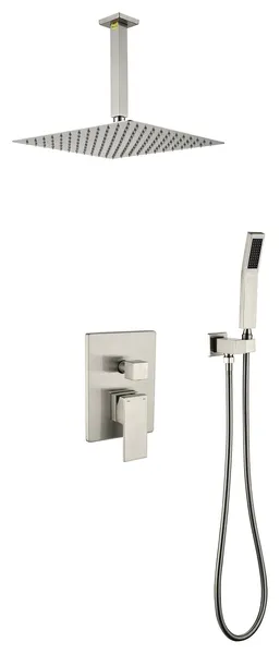 Shower System, 12" Ceiling Rain Shower Head and Handheld Shower, Brushed Nickel