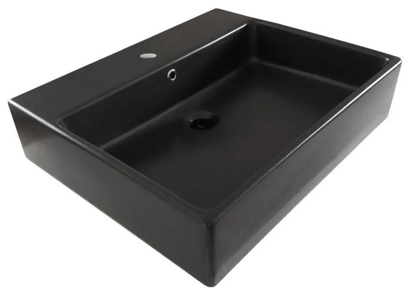Simple 60.50A Bathroom Sink, One Faucet Hole, Matte Black, One Faucet Hole