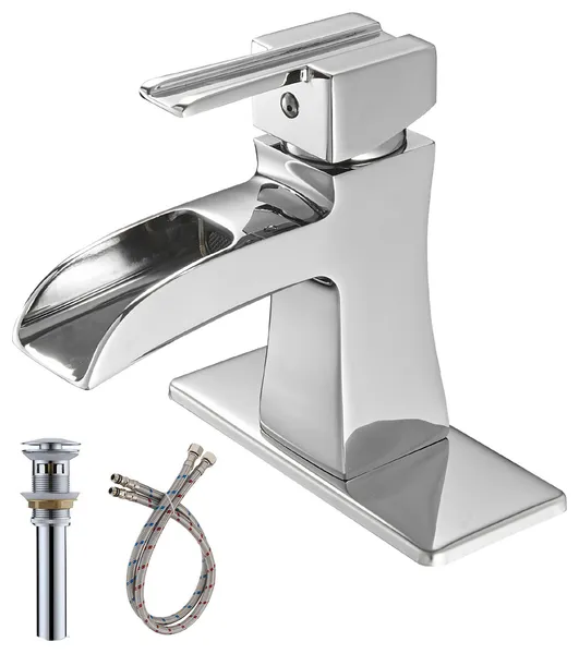 Single Handle Bathroom Sink Faucet with Pop-up Drain, Chrome