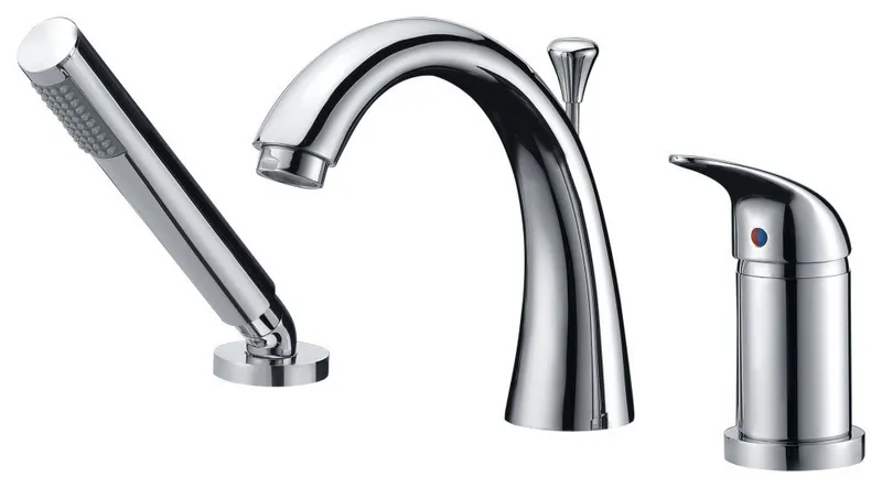 Single Handle Deck-Mount Roman Tub Faucet, Handheld Sprayer, Polished Chrome