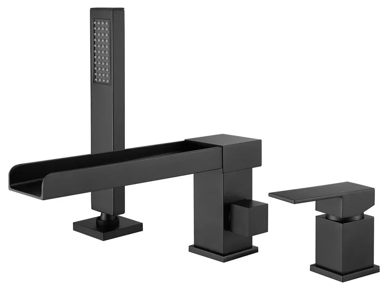 Single Handle Deck Mounted Roman Tub Faucet With Handshower, Matte Black