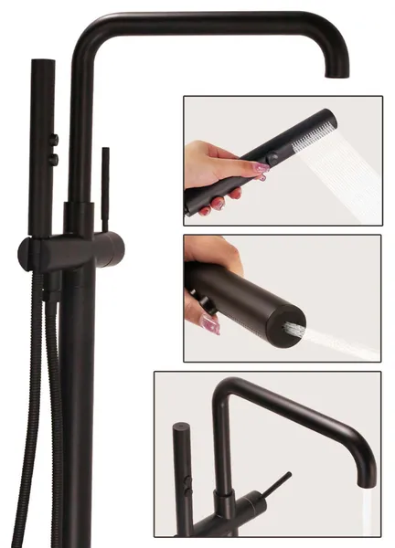 Single Handle Freestanding Tub Filler with Brass Two-Function Handshower, Matte Black