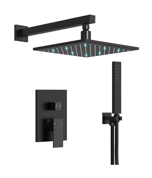 Single-Handle Rain 2-Spray Square 10" Shower Head & Handheld, Matte Black