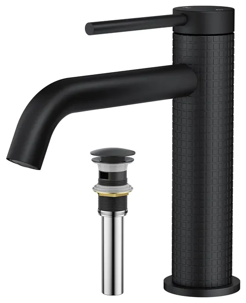 Single Handle Single Hole Brass Bath Faucet Set, Drainer, Matte Black