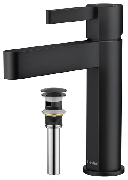 Single Handle Single Hole Brass Bath Faucet Set, Drainer, Matte Black