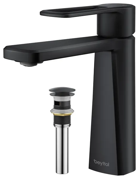 Single Handle Single Hole Brass Bath Faucet Set, Drainer, Matte Black
