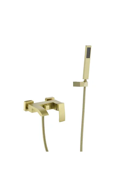 Single Handle Wall Mounted Roman Tub Faucet With Handheld Shower Head, Brushed Gold