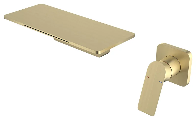 Single Handle Widespread Wall mounted Waterfall Brass Bathroom Faucet, Gold