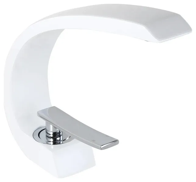Single Hole 1-Handle Bathroom Sink Faucet Curved Spout With Pop Up Drain, White