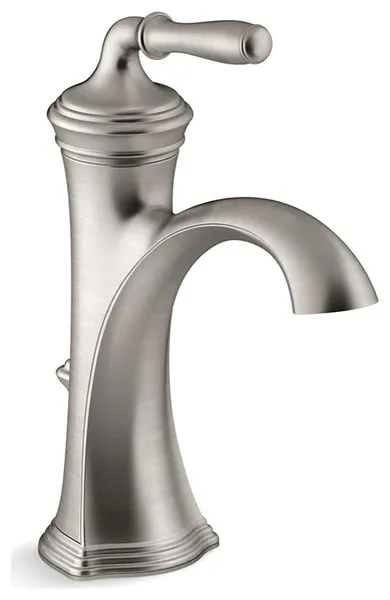 Single Hole Bathroom Sink Faucet with Unique Spout and Pop Up Drain Included, Brushed Nickel