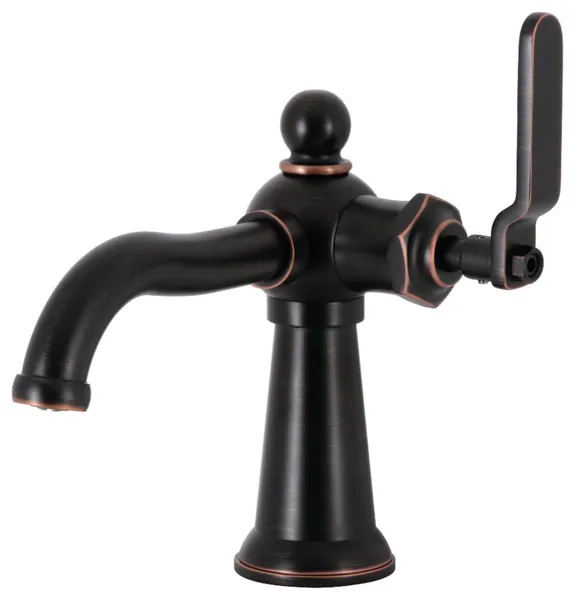 Single Hole Brass Bathroom Faucet with Smooth Arc Spout and Lever Control, Naples Bronze