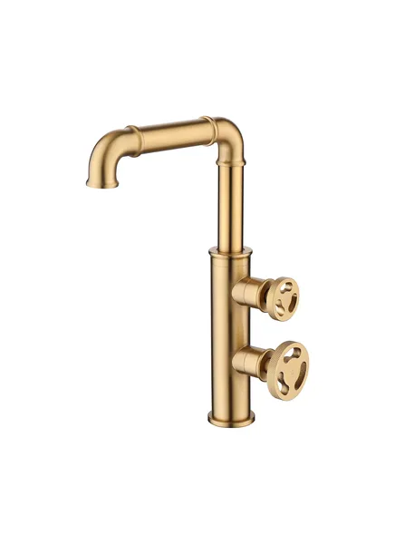 Single Hole Vessel Sink Bathroom Faucet, Brushed Gold
