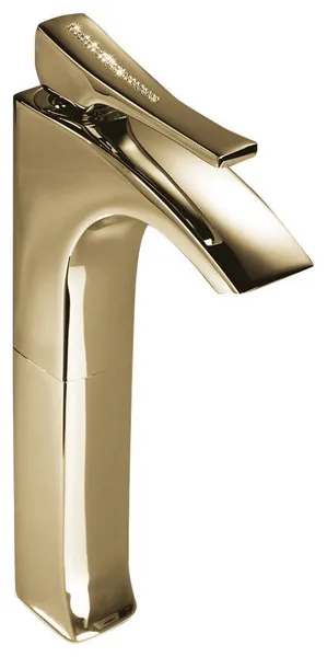 Skip Diamond Vessel Sink Faucet, Polished Gold, Without pop-up drain