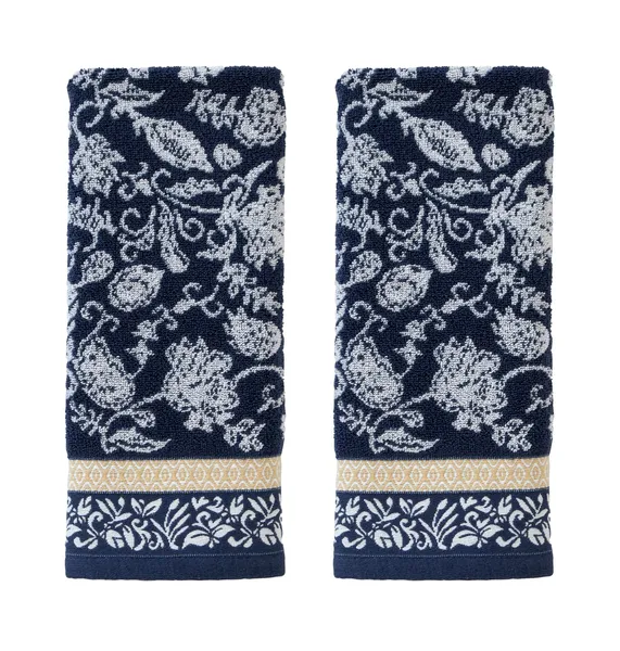 SKL Home Silk Floral Set of 2 Hand Towels - Navy 16x26
